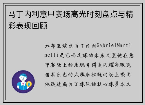 马丁内利意甲赛场高光时刻盘点与精彩表现回顾